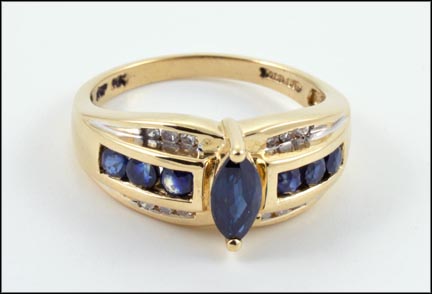 Marquise Cut Iolite and Diamond Ring in 14K Yellow Gold MAIN