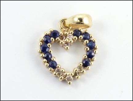 Sapphire and Diamond Heart Pendant in 10K Yellow Gold MAIN