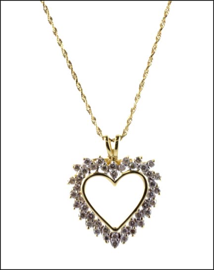Diamond Heart Necklace in 14K Yellow Gold LARGE