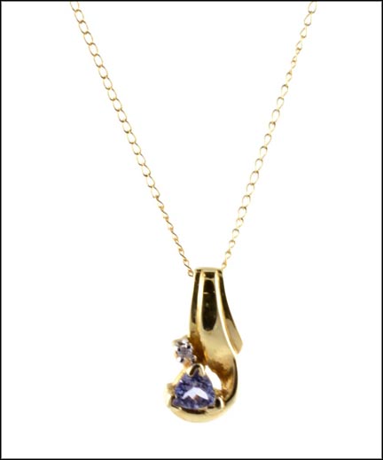 Tanzanite Pendant with Chain in 10K Yellow Gold LARGE