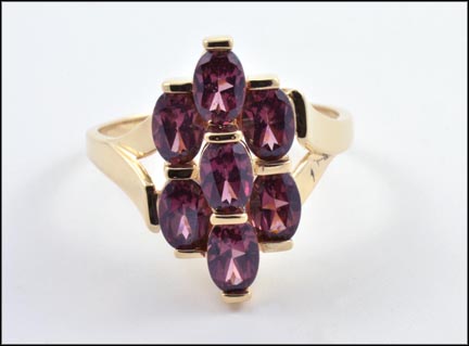 7 Stone Pink Tourmaline Ring in 14K Yellow Gold LARGE