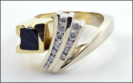 Onyx and Diamond Ring in 14K Two-Tone Gold MAIN