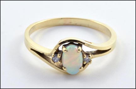 Opal and Diamond Ring in 14K Yellow Gold LARGE