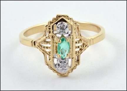 Modern Emerald and Diamond Ring in 10K Yellow Gold MAIN