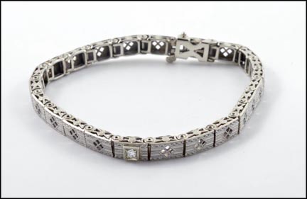 1920's Filigree Bracelet in 14K White Gold LARGE