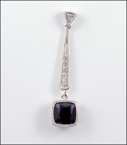 Onyx and Diamond Dangle Pendant in 10K White Gold MAIN