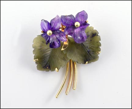 Amethyst Flower Pin in 14K Yellow Gold MAIN
