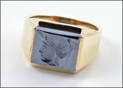 Hematite Intaglio Ring in 10K Yellow Gold LARGE