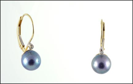 Gray Pearl Leverback Earrings in 14K Yellow Gold LARGE