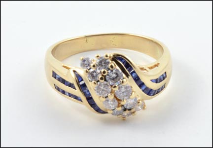 Diamond Cluster and Sapphire Ring in 14K Yellow Gold MAIN