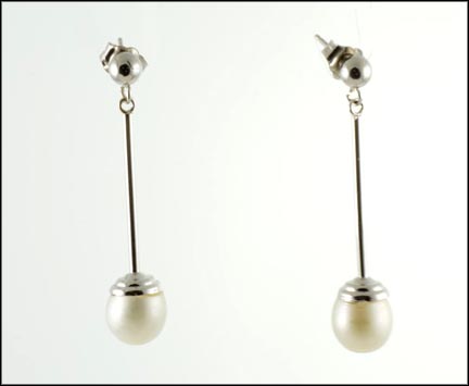 Pearl Dangle Earrings in 14K White Gold LARGE
