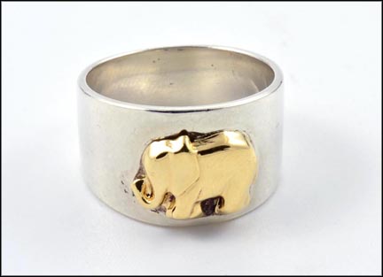 Elephant Ring in Sterling Silver and 18K Yellow Gold LARGE