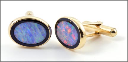 Inlaid Opal Cufflinks in 14K Yellow Gold LARGE