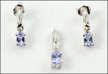 Tanzanite Earrings and Pendant in 14K White Gold MAIN