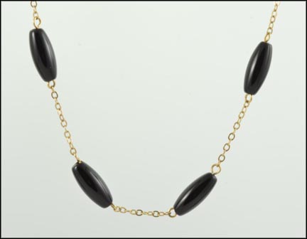 Onyx Bead Station Necklace in 14K Yellow Gold LARGE