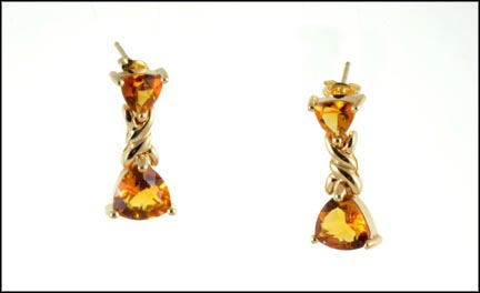 Citrine Dangle Earrings in 14K Yellow Gold LARGE