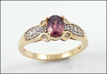Pink Tourmaline and Diamond Ring in 14K Yellow Gold LARGE