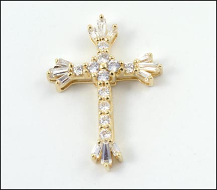 Cubic Zirconia Cross Pendant in 14K Yellow Gold LARGE
