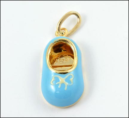 Blue Enameled Baby Shoe Charm in 18K Yellow Gold LARGE