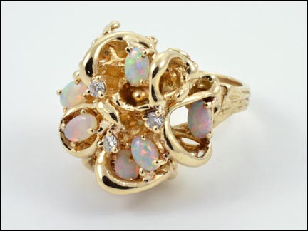 Opal and Diamond Freeform Ring in 14K Yellow Gold LARGE