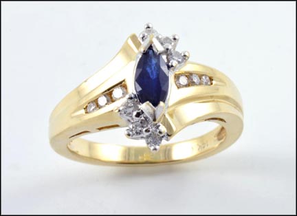 Sapphire and Diamond Cluster in 14K Yellow Gold MAIN