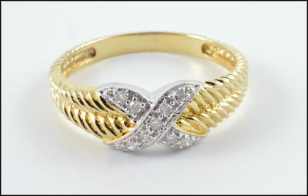 Ring with 'X' in Diamonds in 14K Yellow Gold LARGE