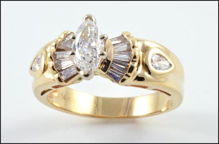 Marquise Cut Diamond Ring in 14K Yellow Gold LARGE