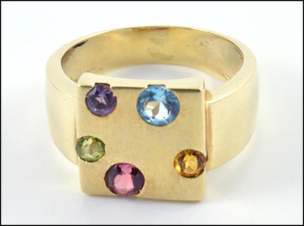 Multi Stone Ring in 14K Yellow Gold LARGE