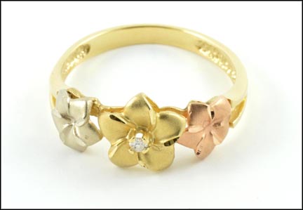 Tri-Color Plumeria Ring in 14K Tri-Color Gold LARGE