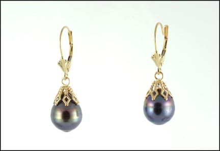 Black Pearl Dangle Earrings in 14K Yellow Gold MAIN