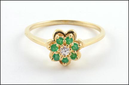 Emerald and Diamond Ring in 14K Yellow Gold LARGE