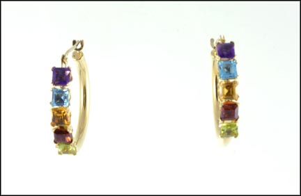 Multi Gemstone Hoop Earrings in 14K Yellow Gold MAIN