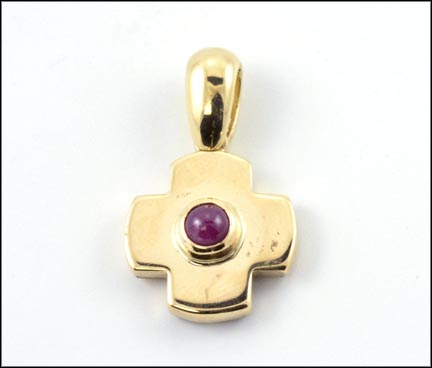 Cabochon Ruby Pendant in 14K Yellow Gold LARGE