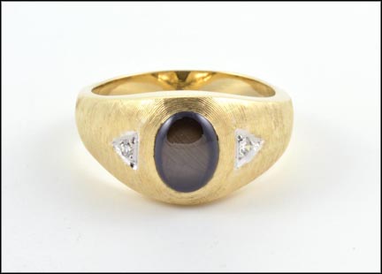 Black Star Sapphire Ring in 14K Yellow Gold MAIN