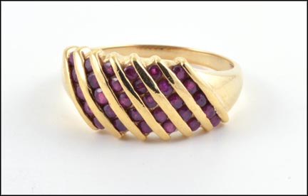 Diagonal Channel Set Ruby Ring in 10K Yellow Gold LARGE