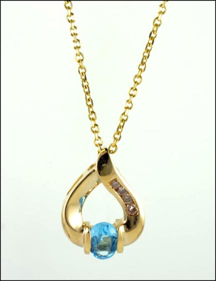Blue Topaz with Diamond Accent Necklace in 14K Yellow Gold MAIN