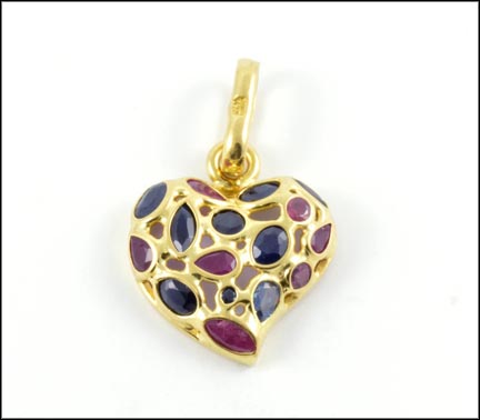 Sapphire and Ruby Heart Pendant in 18K Yellow Gold MAIN