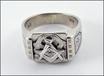 Masonic Blue Lodge Ring in 10K White Gold MAIN