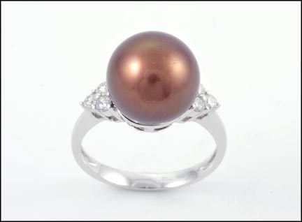 Brown Pearl with Diamonds Ring in 18K White Gold MAIN