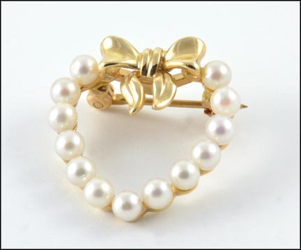 Pearl Heart Pin in 14K Yellow Gold LARGE