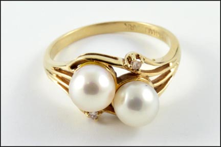 Pearl Ring with Diamond Accent in 14K Yellow Gold LARGE