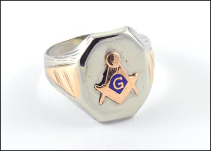 Masonic Blue Lodge Ring in 10K White Gold MAIN