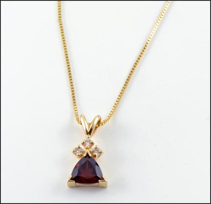 Trillion Cut Garnet and Diamond Necklace in 14K Yellow Gold LARGE