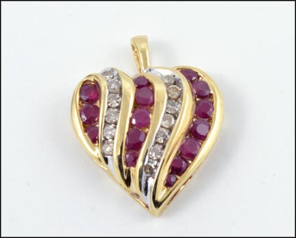 Ruby and Diamond Heart Pendant in 10K Yellow Gold MAIN