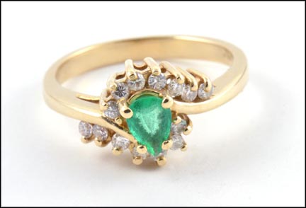 Emerald and Diamond Ring in 14K Yellow Gold LARGE