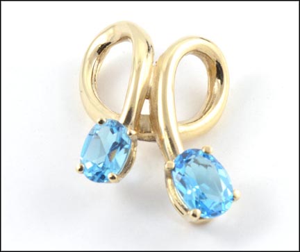 Blue Topaz Slide Pendant in Yellow Gold LARGE