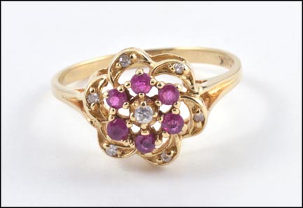 Ruby and Diamond Cluster Ring in 10K Yellow Gold MAIN