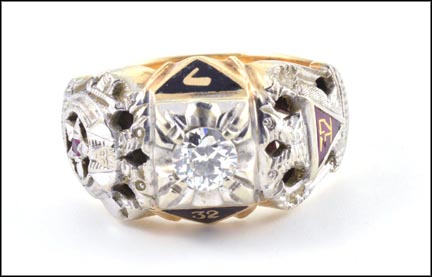 Masonic 32nd Degree Diamond Ring in Yellow Gold MAIN