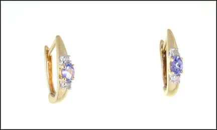 Tanzanite Leverback Earrings in 10K Yellow Gold LARGE