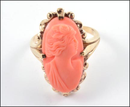 Coral Cameo Ring in Yellow Gold LARGE
